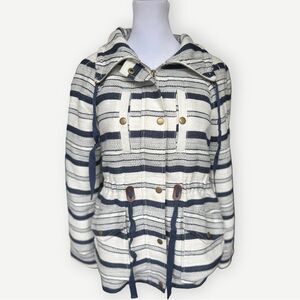 Ann Taylor LOFT Jersey Lined Nautical Striped Breton Anorak Jacket Coat. XS.